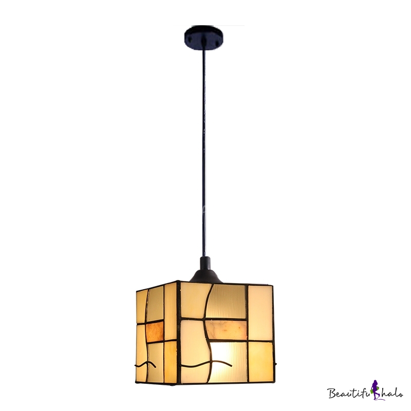Stained Glass Square Pendant Light Mission Style 1 Hanging Ceiling Lamp In Black Finish Beautifulhalo Com - Black Square Glass Ceiling Light