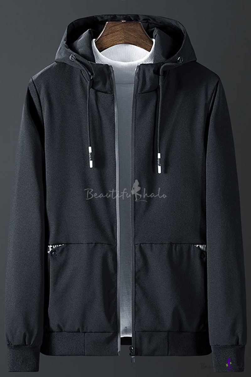 Cool Long Sleeve Letter Button Patchwork Zip Up Drawstring at 
