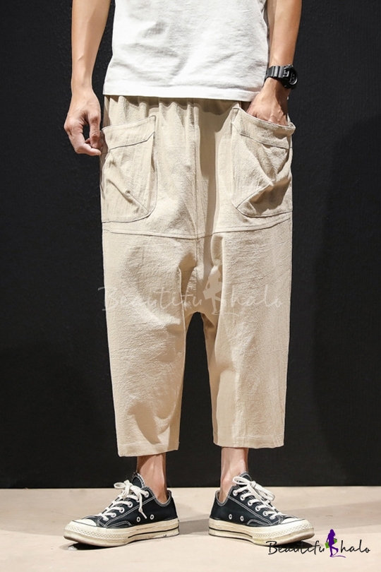 mens linen capri shorts