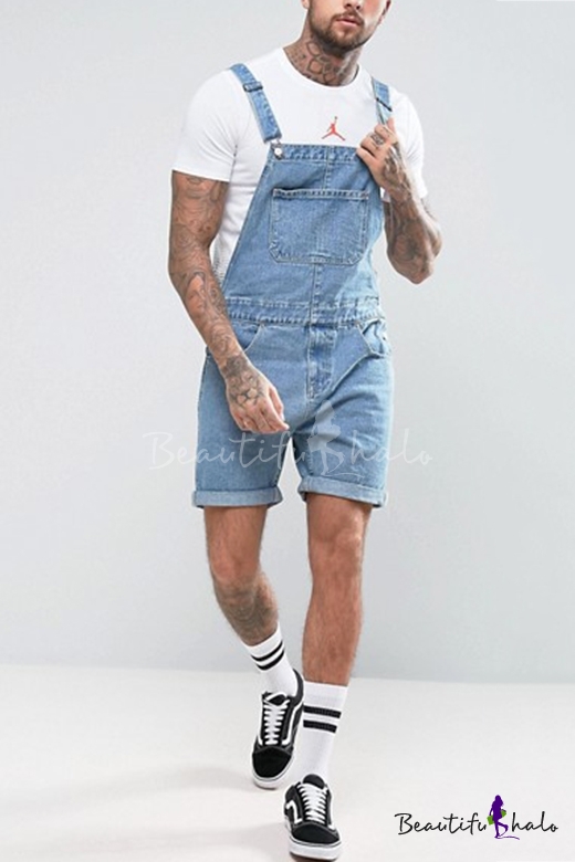 mens jean short overalls