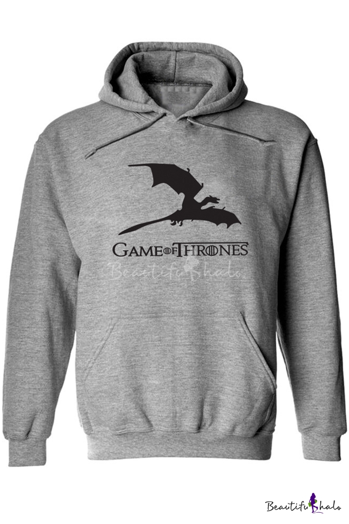 Mens Popular Game Of Thrones Dragon Letter Printed Long Sleeve