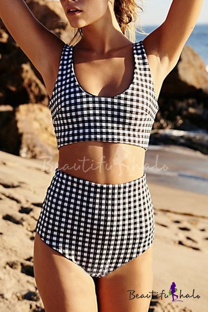 crop top bikini with high waisted bottoms