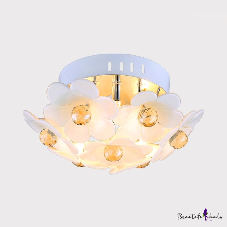 Floral Semi Flush Light For Bedroom 3 Light Modern Style Clear