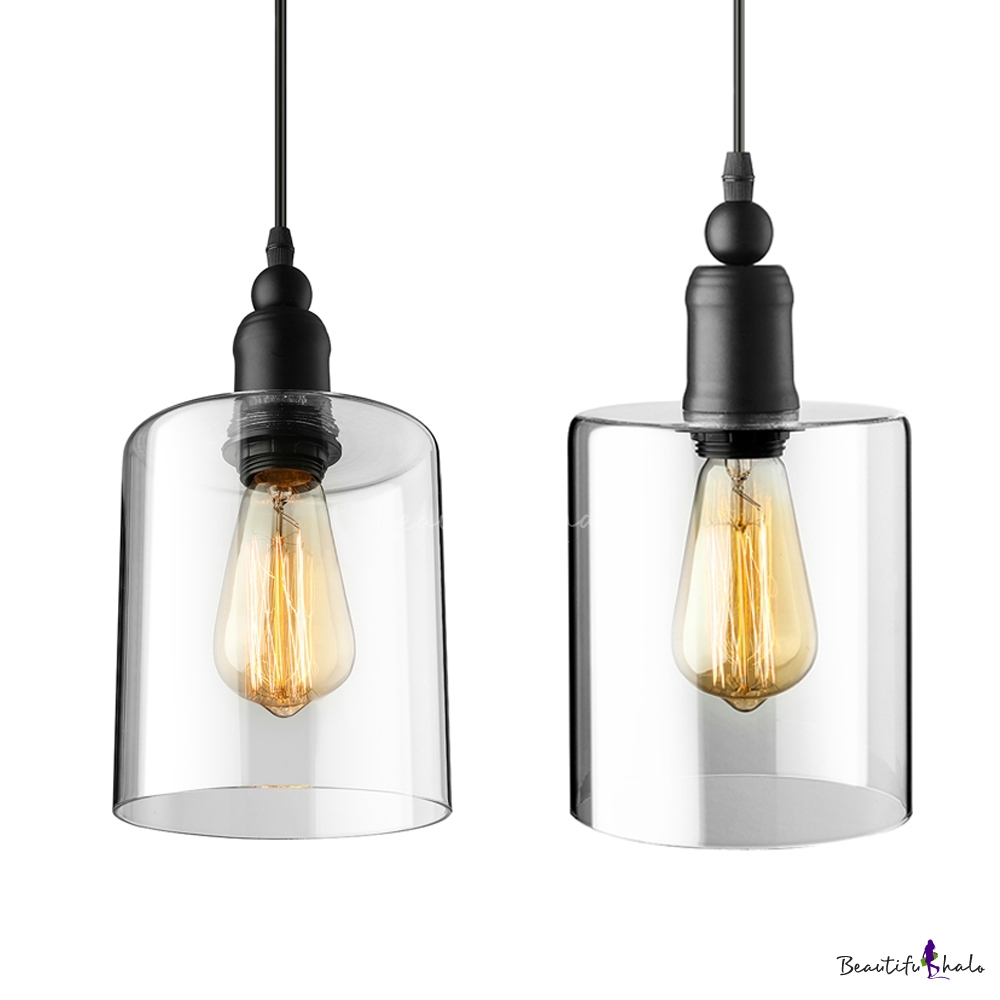 1 Light Led Mini Pendant Light With Cylindrical Shade In Clear Glass