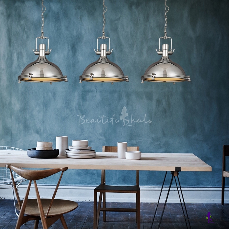 Polished Chrome Dome Pendant Light With Frosted Glass Diffuser For Kitchen Island Barn