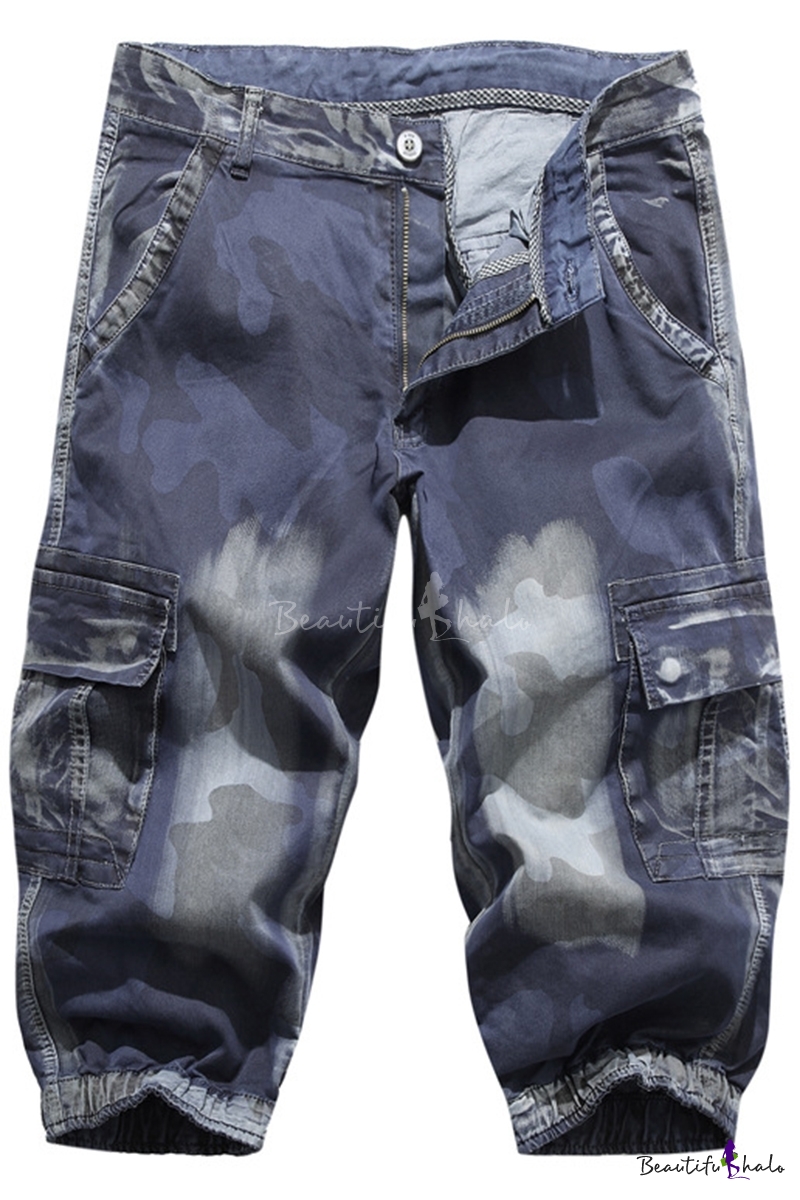 camouflage denim shorts