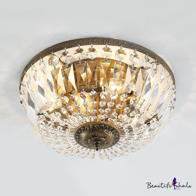 Dome Shape Bedroom Flush Mount Clear Crystal 3-Light Vintage Style ...