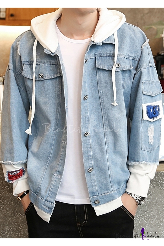 solid color ripped decorated denim jacket