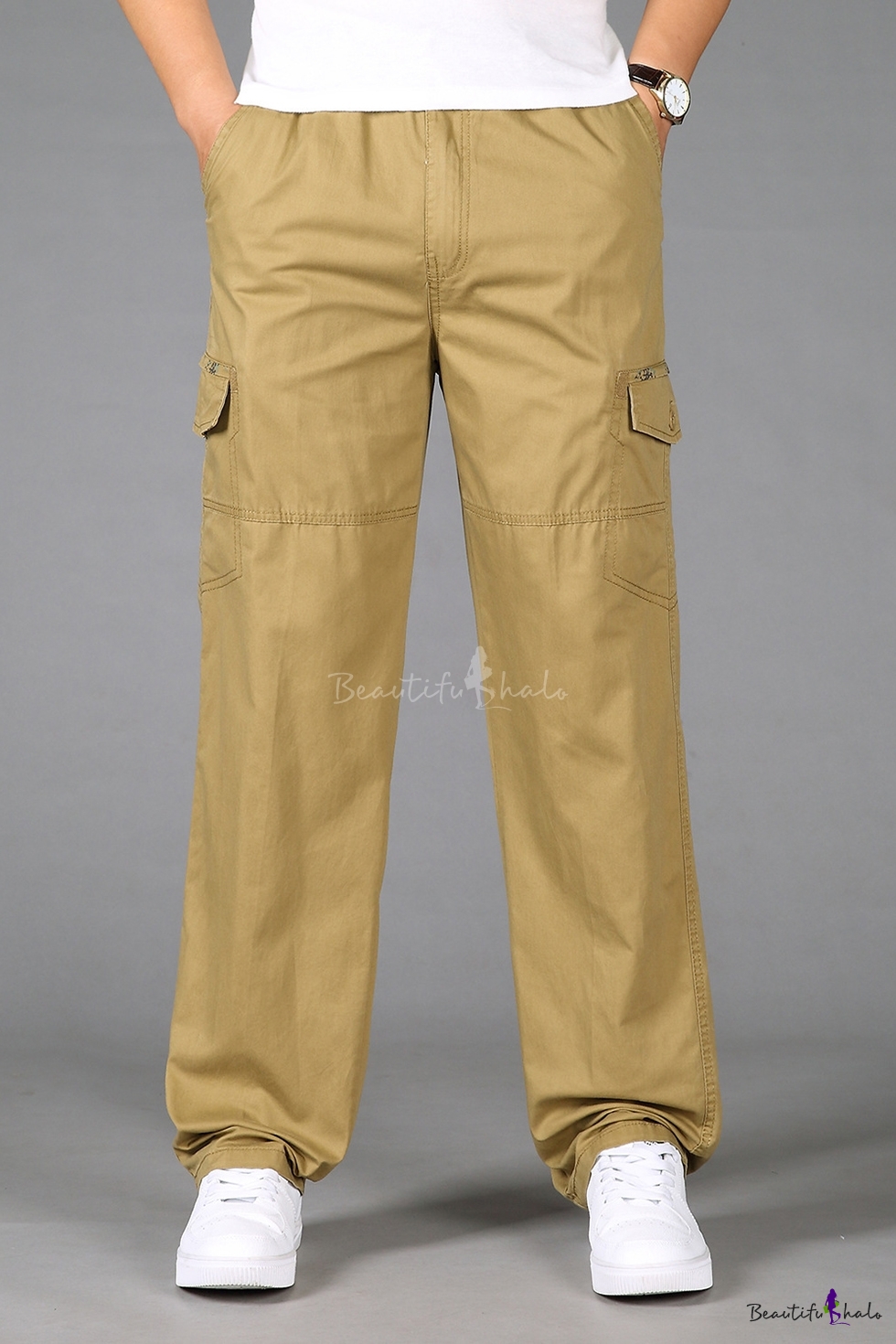 flap pocket side elastic waist cargo pants