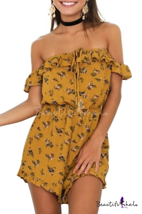 YFancy Women Long Jumpsuit Floral Printing Off Shoulder Sleeveless Off Shoulder Wide Leg Wrapped Chest Rompers Playsuit