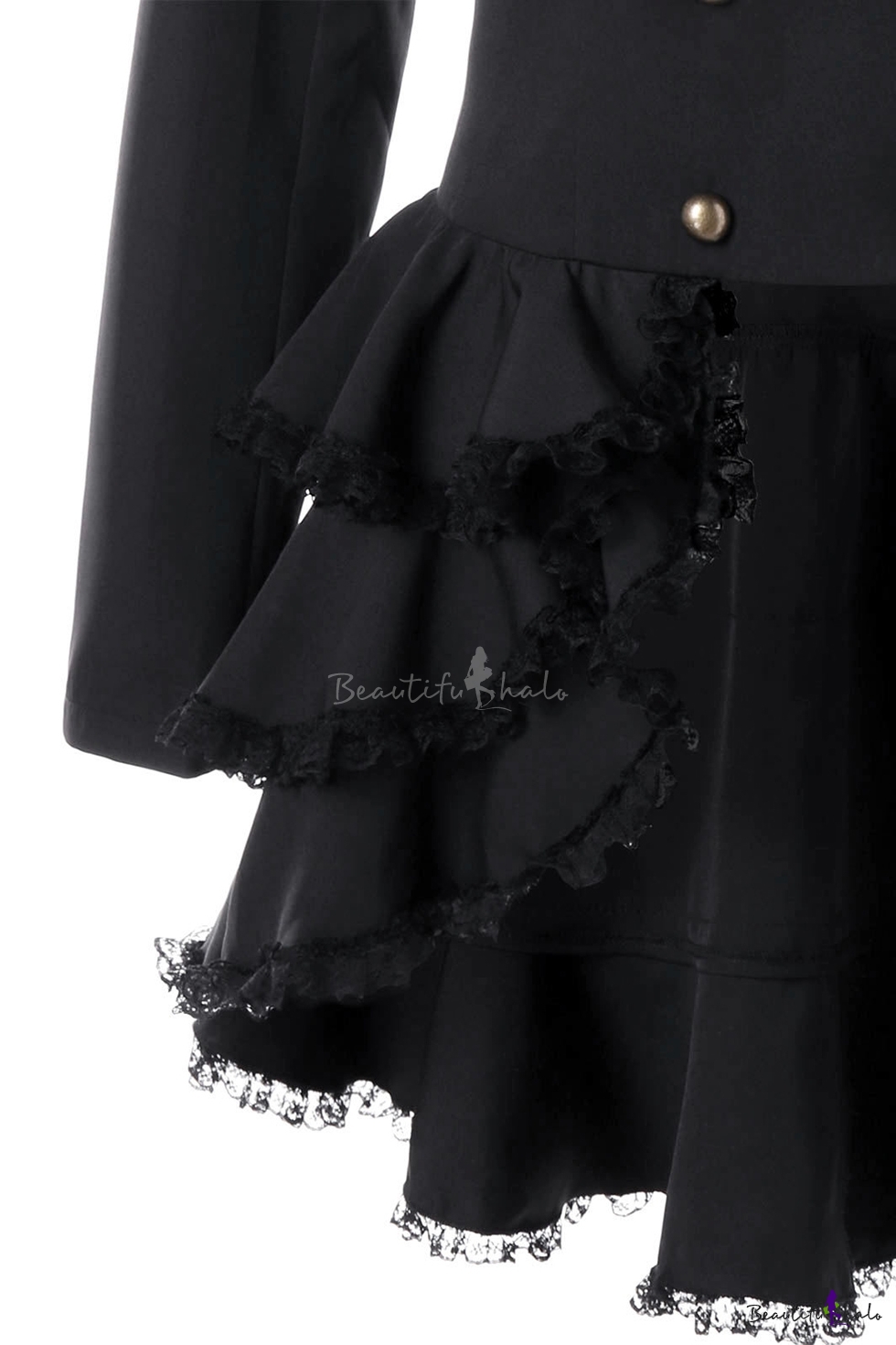 Womens Black Tuxedo Gothic Tailcoat Jacket Double Breasted Ruffled Hem Steampunk Victorian Coat 8166