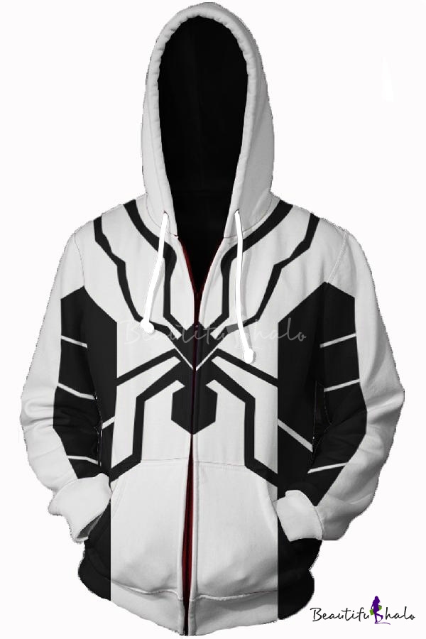 New Stylish Spider Cosplay Costume Long Sleeve Full Zip White Hoodie ...