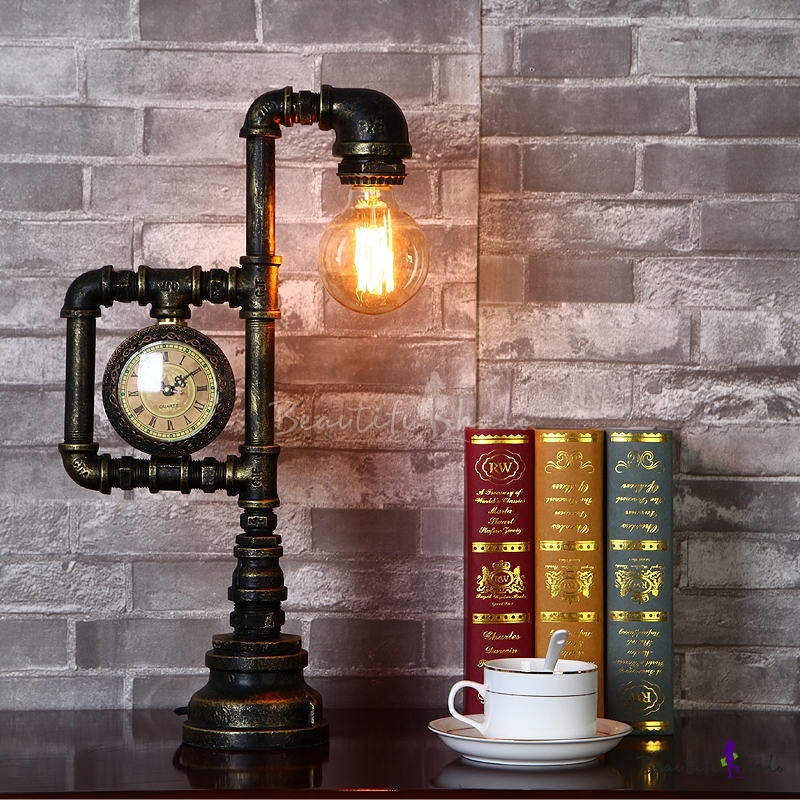 Antique Brass Single Light Clock LED Desk Lamp - Beautifulhalo.com