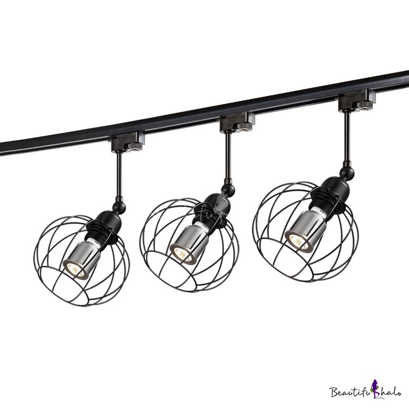 Black Rust Wire Frame Track Light 1 Light Vintage Metal Led Ceiling Lamp For Restaurant Bar