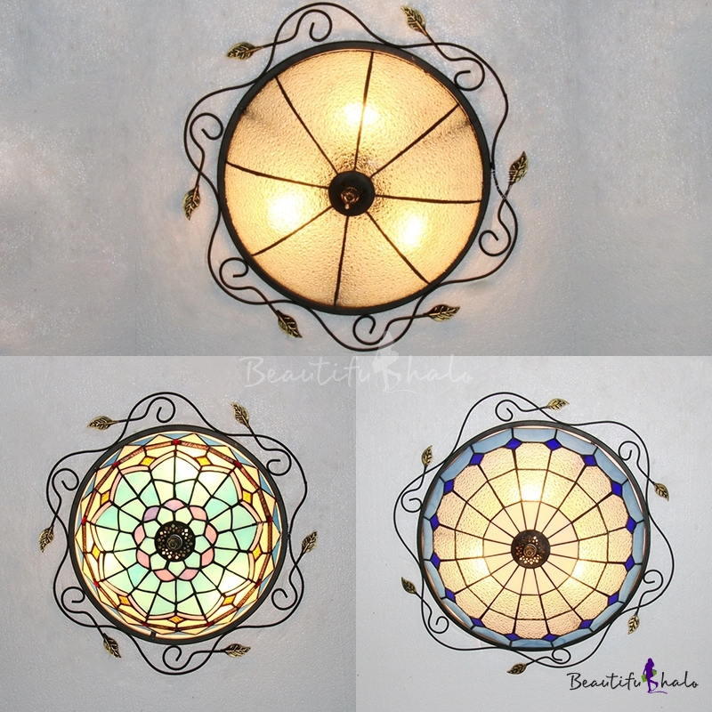 Vintage Dome Shade Flush Mount Light Clear Sky Blue Dark Blue Glass Ceiling Light For Bathroom