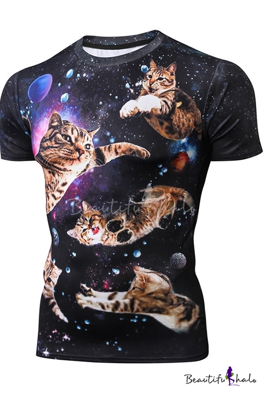 Sphynx Cat-Hairless Cat Galaxy Man 3D Printed Graphic Short Sleeve T-Shirts 