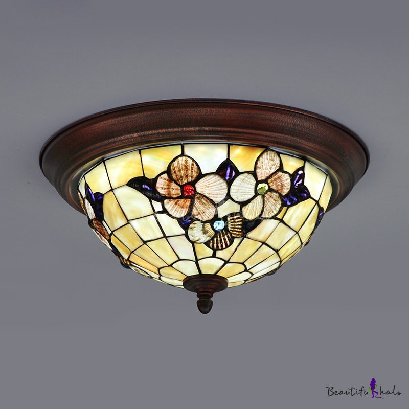 Restaurant Dome Ceiling Lamp Stained Glass Vintage Style Flower Flush Light Beautifulhalo Com - Stained Glass Dome Ceiling Light