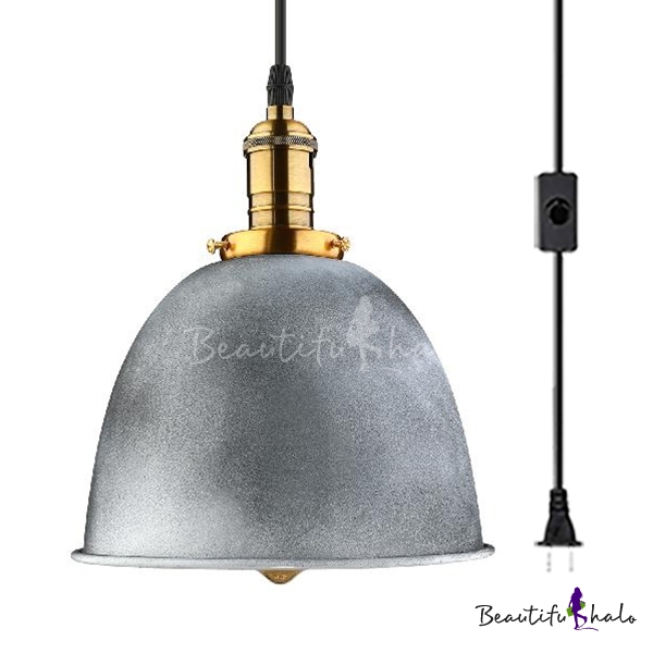 Antique Style Bell Shape Ceiling Light Metal 1 Light Plug In Gray Hanging Light For Dinging Room