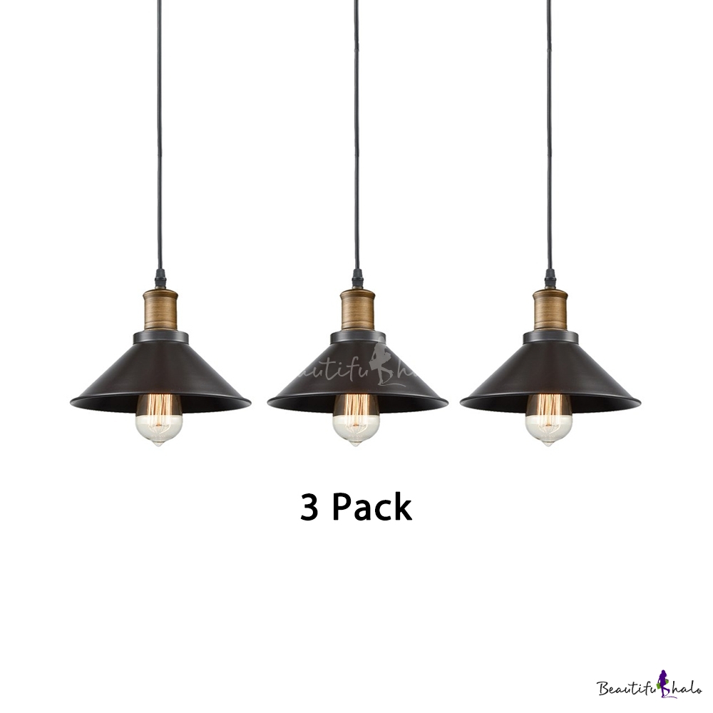 3 Pack Dining Room Pendant Lighting With Cone Shade Metal 1 Light Antique Style Black Ceiling Light Beautifulhalo Com