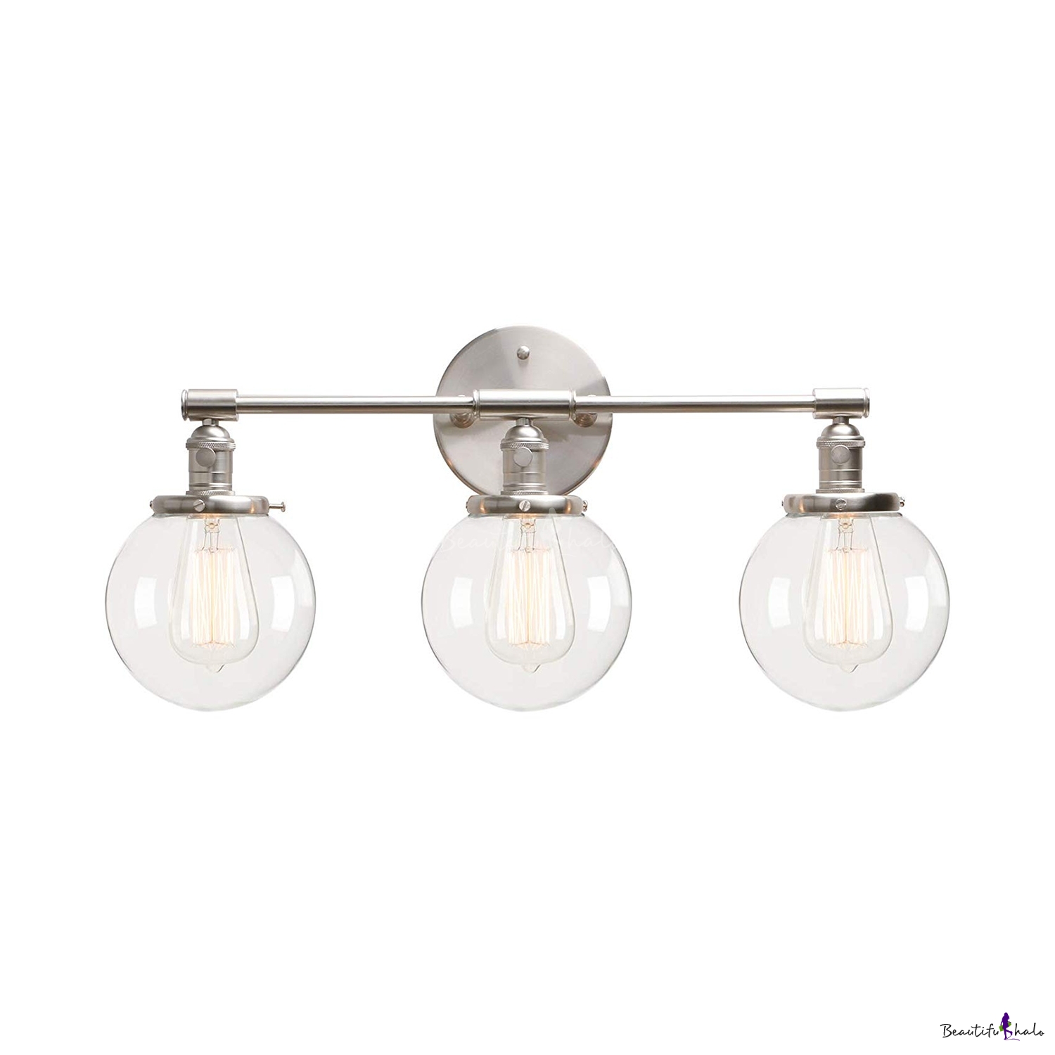 3 Lights Globe Wall Light Vintage Style Metal and Glass Wall Sconce in ...