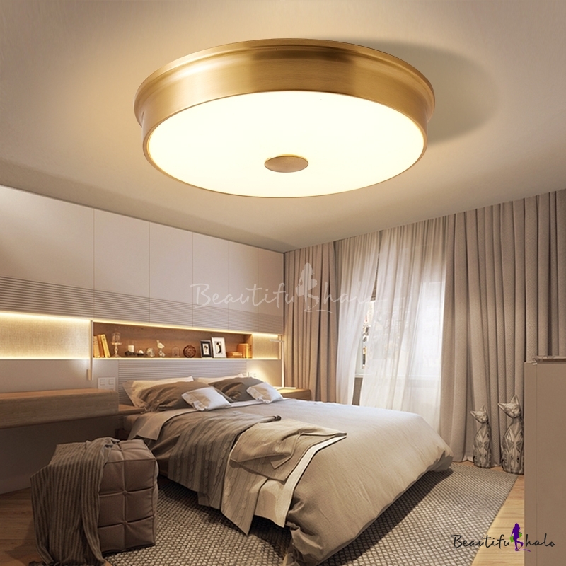 Metal Drum Flush Mount Light Elegant Style Gold Ceiling Light in White ...