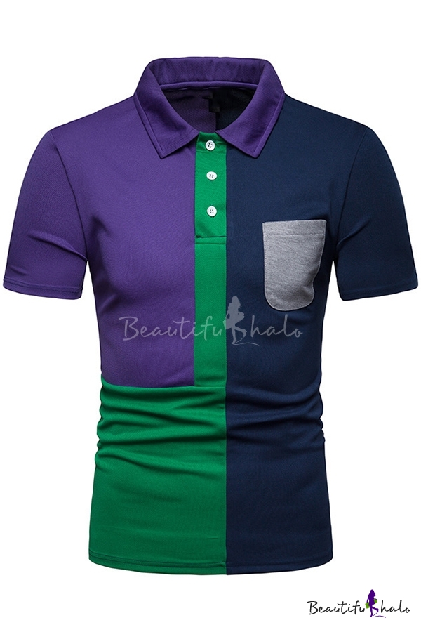 purple polo shirt with pocket