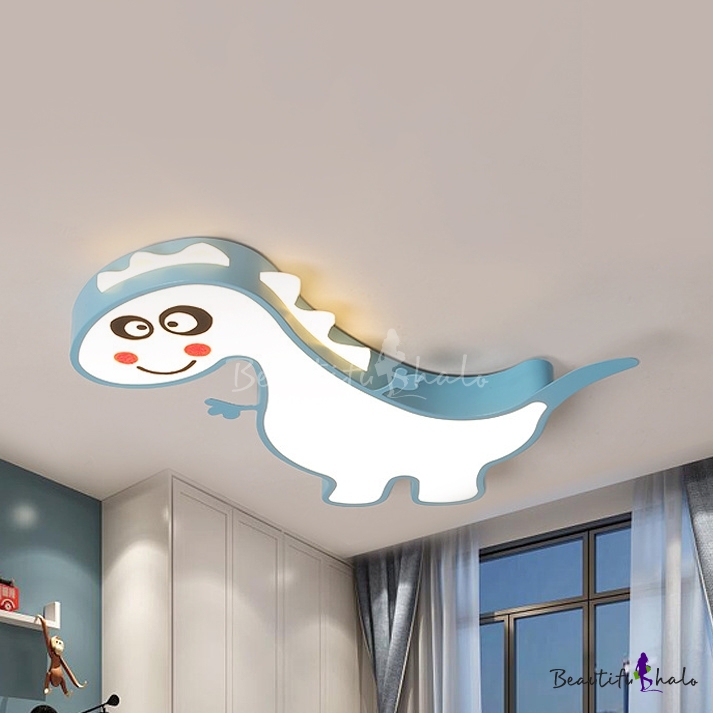 Child Bedroom Dinosaur Ceiling Light Metal Cartoon Third Gear White Lighting Led Flush Mount Light