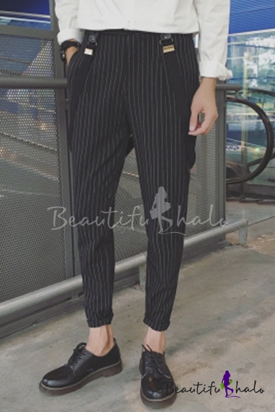 striped suspender pants