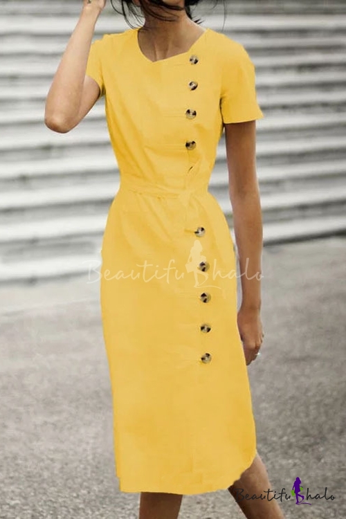 button sheath dress