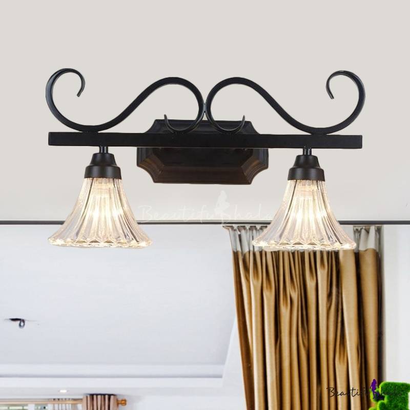 Black Bell Shade Vanity Light 2 Lights Waterproof Glass Wall Lamp For Mirror Makeup Table Beautifulhalo Com