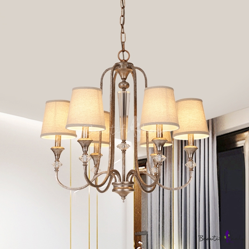 3/6 Lights Tapered Shade Chandelier Traditional Fabric Metal Suspension ...