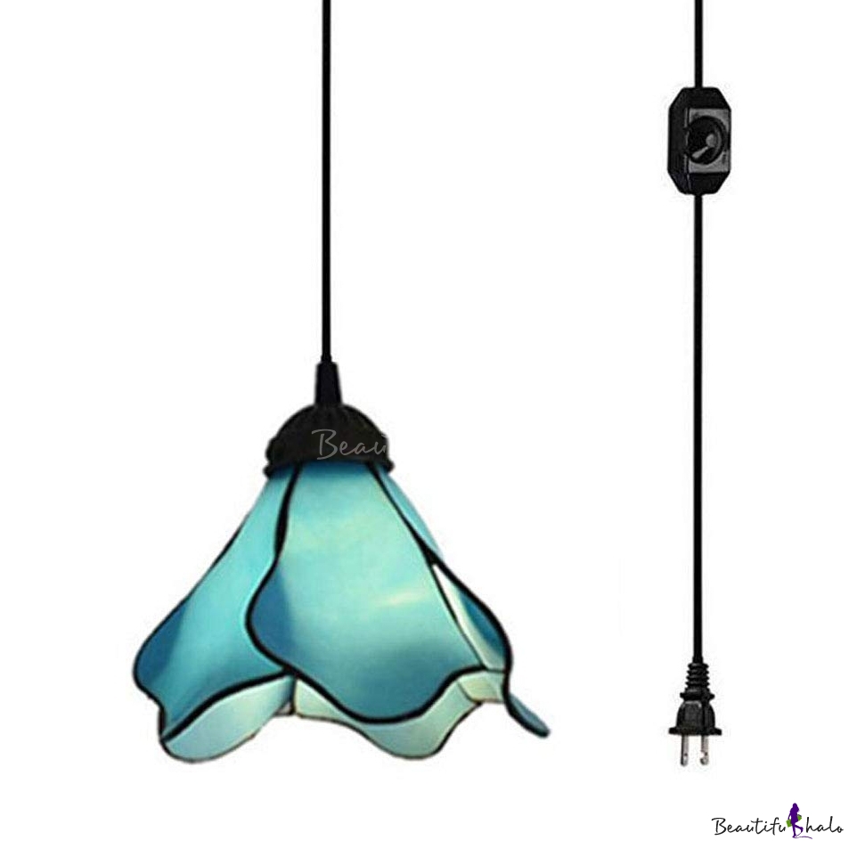 Light Blue Glass Hanging Lamp, Plug In Lamps That Hang