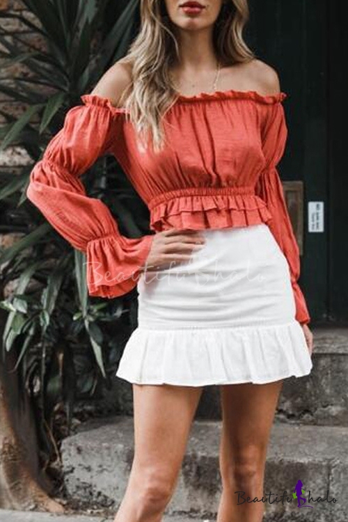 red ruffle top blouse