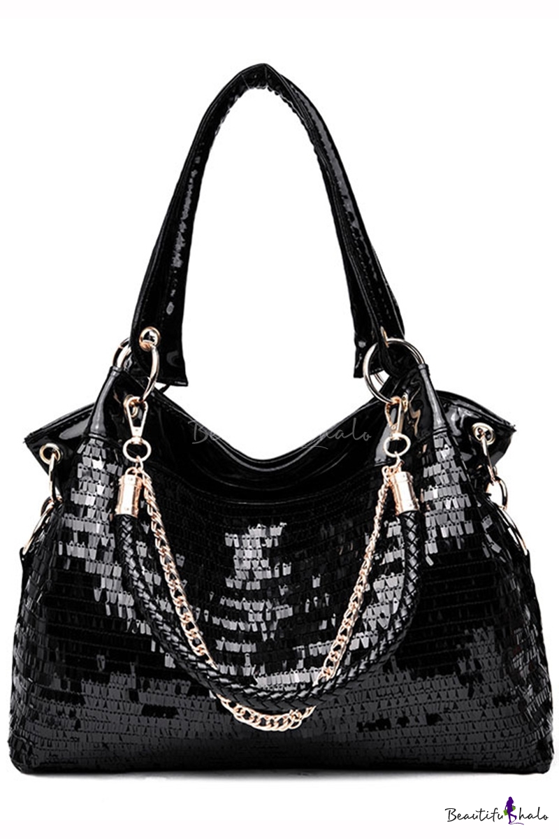 black sequin shoulder bag