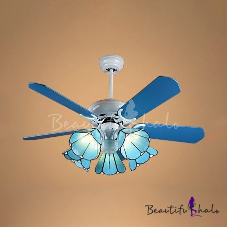 5 Lights Cone Ceiling Fan with 5 Blade Mediterranean Glass LED Semi