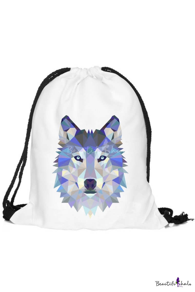 3d black wolf pu leather backpack