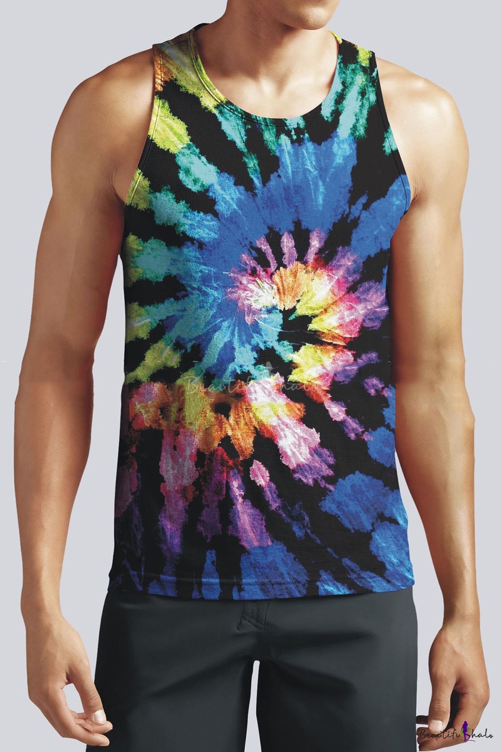 Summer New Trendy Colorful Tie Dye Round Neck Sleeveless Casual Loose ...