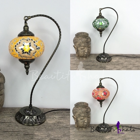 Globe Living Room Table Light Stained Glass 1 Light Art Deco Plug In Table Lamp In Green Red Yellow