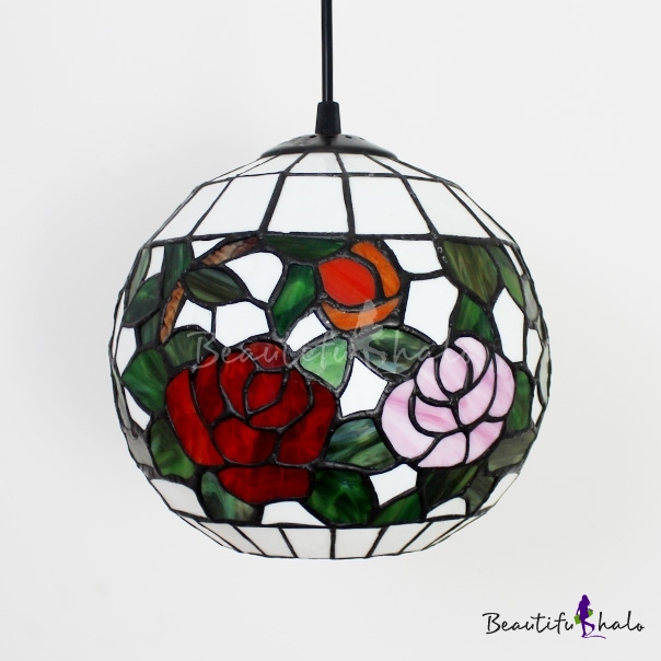 Multi-Color Globe Pendant Light 1 Light Rustic Style Stained Glass ...