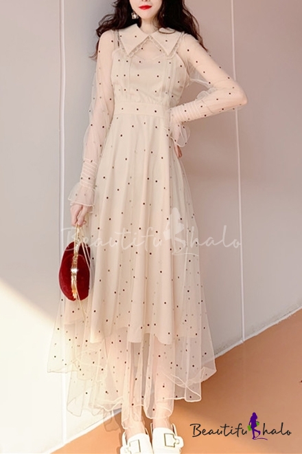 polka dot beige dress