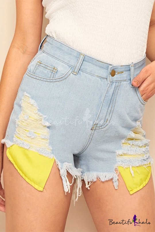 exposed pocket denim shorts