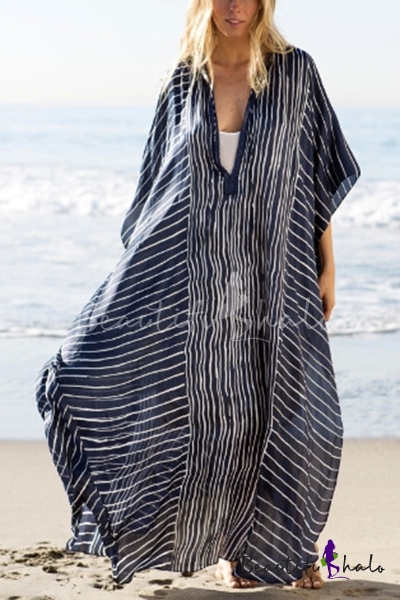 Clearance Blue, S Womens Bohemia Long Summer Beach Maxi Dresses V Neck Ethnic Style Tassel Bikini Kaftan Cover Up 