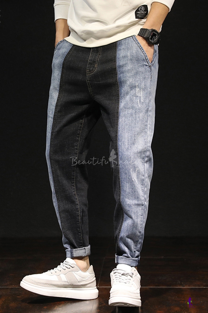 color block jeans mens