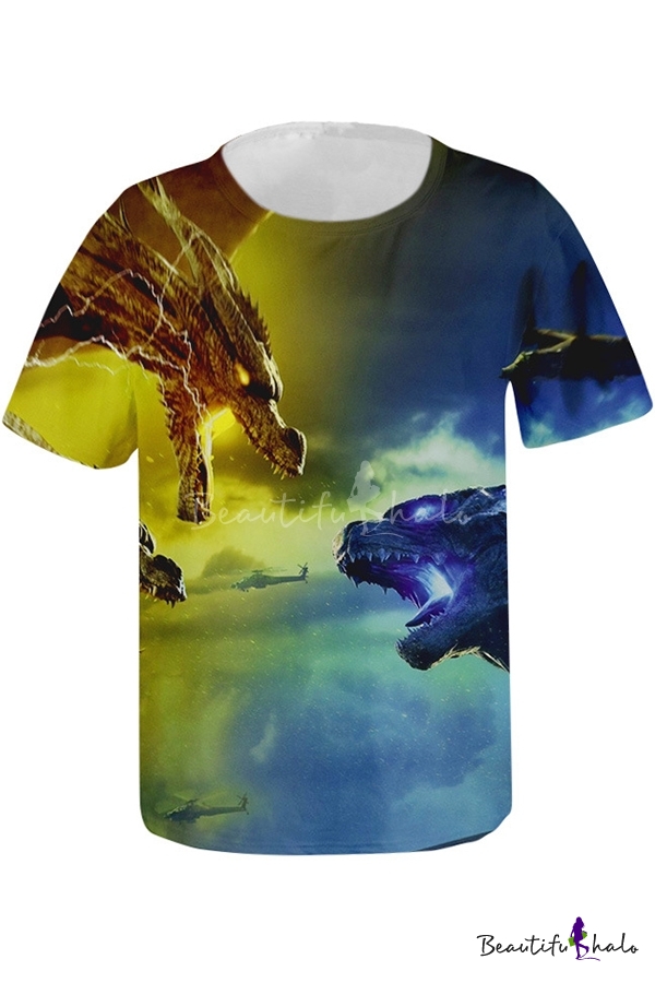 Godzilla Poster 3D Printed Short Sleeve Crew Neck T Shirt for Men 