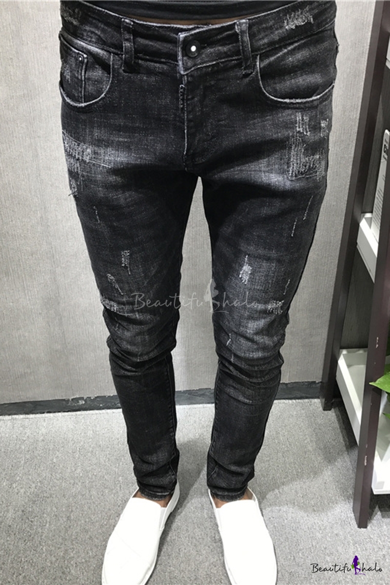 black skinny fit ripped jeans mens