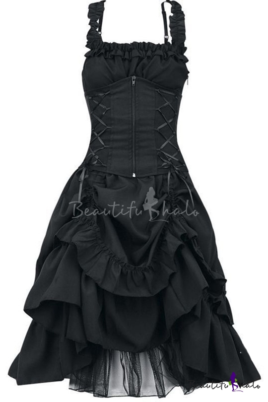 Vintage Medieval Gothic Style Lace-Up Corset Waist Sleeveless Midi Fit ...