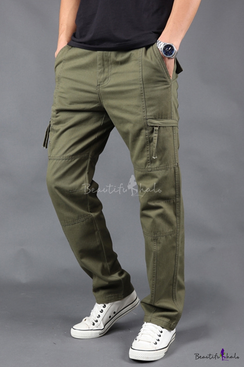 Men's Simple Fashion Solid Color Cotton Casual Straight Cargo Pants ...