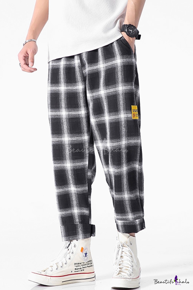 men's plaid straight leg pants