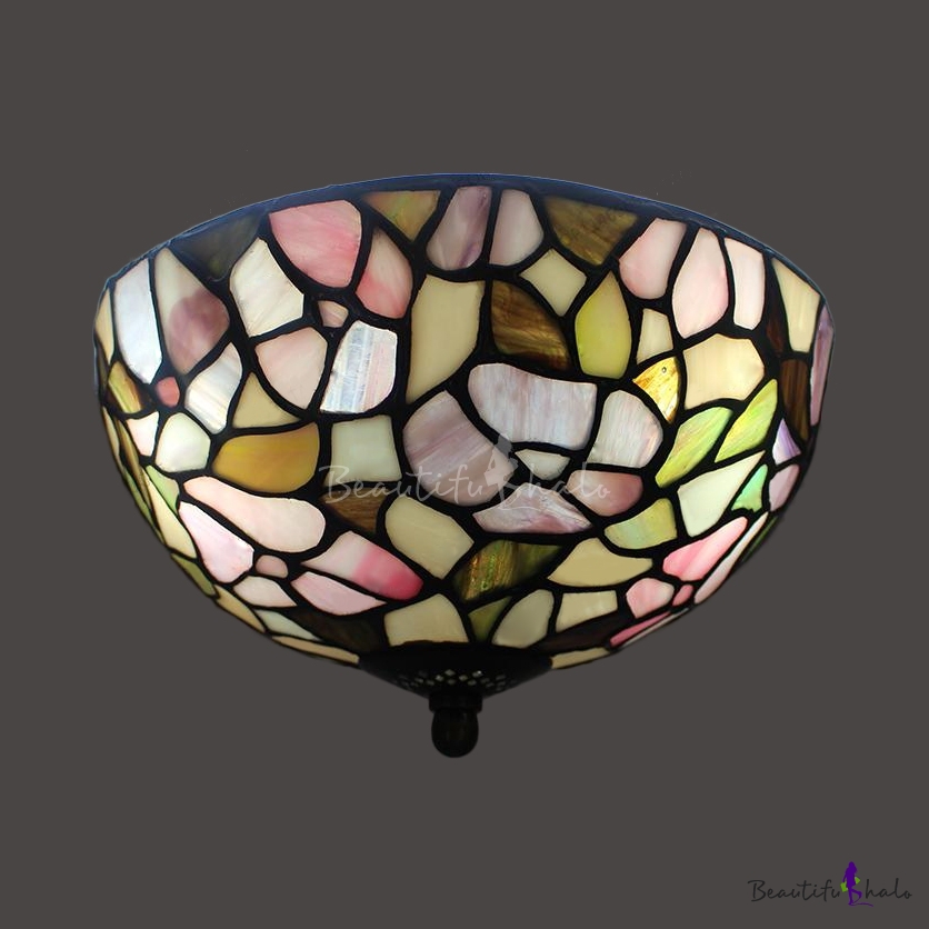 Rustic Stylish Rose Flush Ceiling Light Stained Glass Ceiling