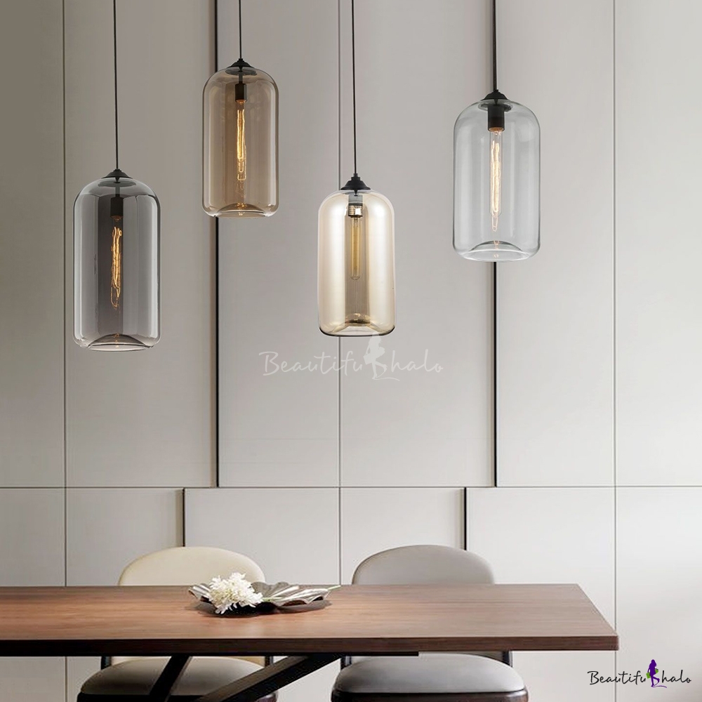 Contemporary Cylinder Hanging Light Glass 1 Head Mini Pendant Lamp in ...